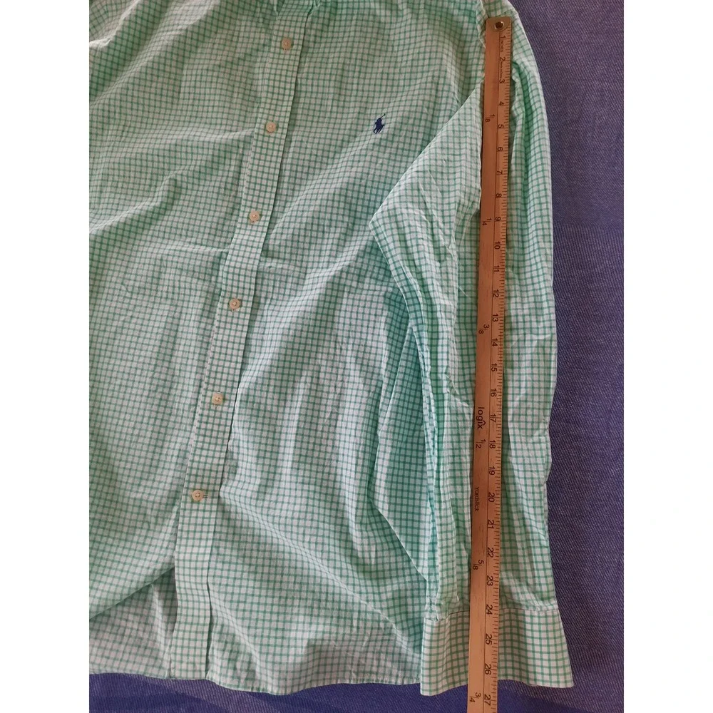 Polo Ralph Lauren Mens Custom Fit Gingham Button Down Shirt Green White Size 18